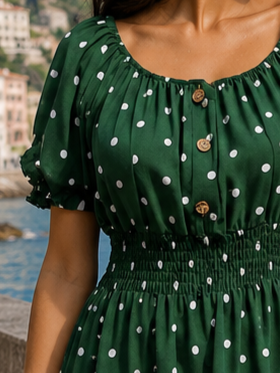 Rochie midi verde de vară imprimată cu buline [4]