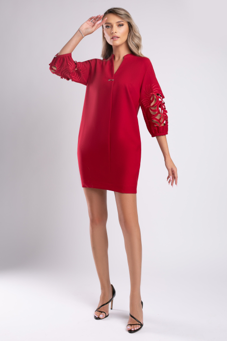 Rochie midi roșie cu mâneci bufante [5]