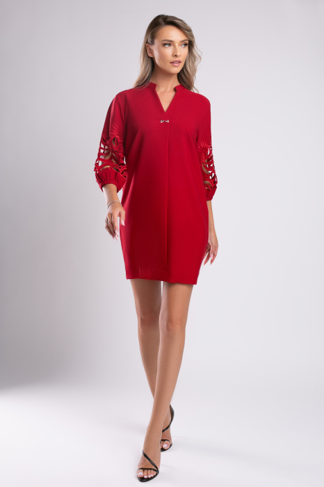 Rochie midi roșie cu mâneci bufante [2]