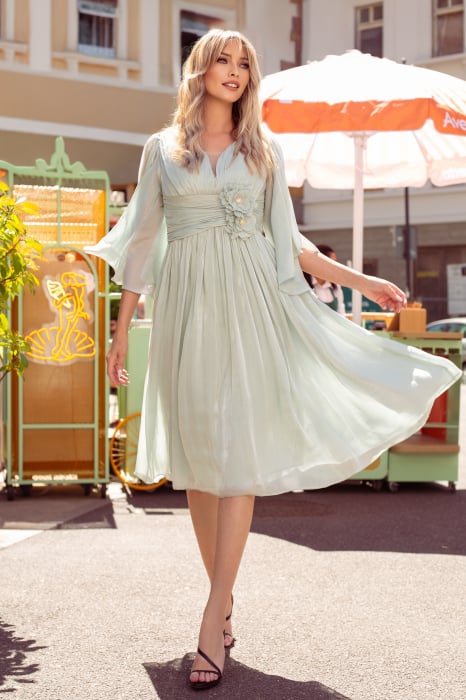 Rochie midi verde mint de ocazie cu floare 3D [4]