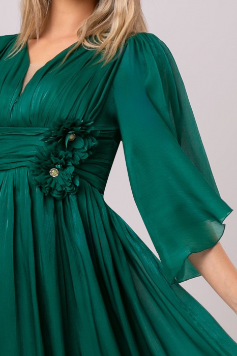 Rochie midi verde smarald de ocazie cu floare 3D [7]