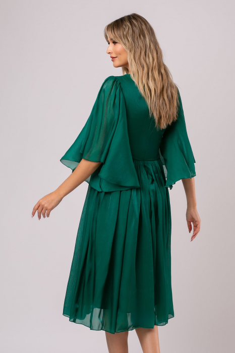 Rochie midi verde smarald de ocazie cu floare 3D [6]