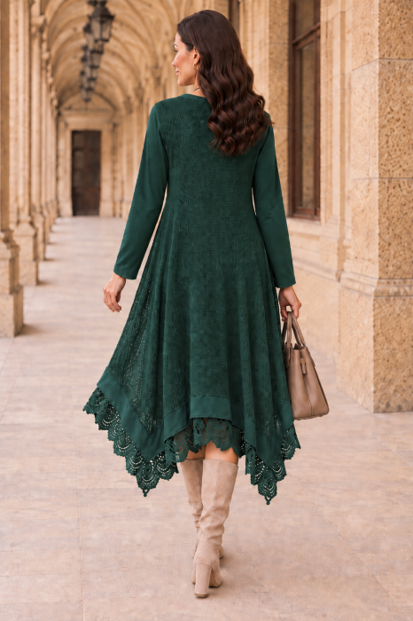 Rochie midi verde stil boho, croșetată din bumbac și vâscoză [3]