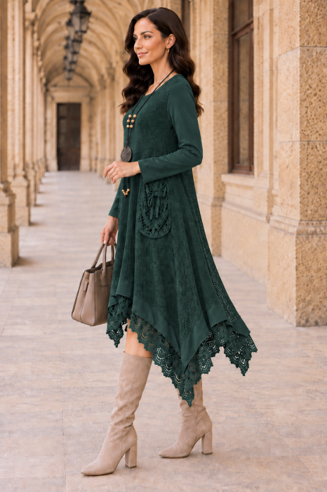 Rochie midi verde stil boho, croșetată din bumbac și vâscoză [2]
