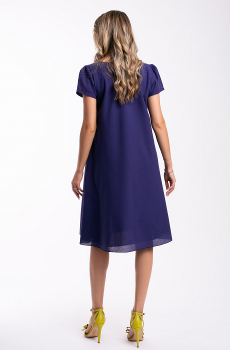 Rochie mov din bumbac mărime mare cu broderie tip floare [3]