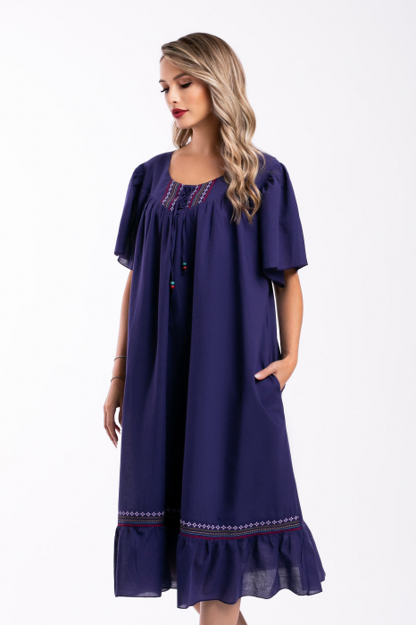 Rochie mov mărime mare accesorizată cu broderie [5]