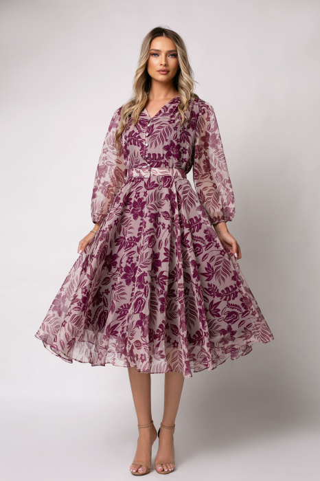 Rochie mov mărime mare accesorizată cu nasturi pe bust [6]
