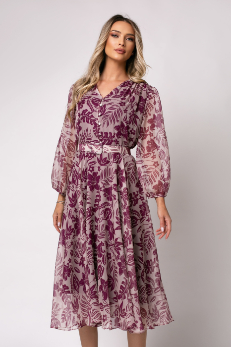 Rochie mov mărime mare accesorizată cu nasturi pe bust [3]