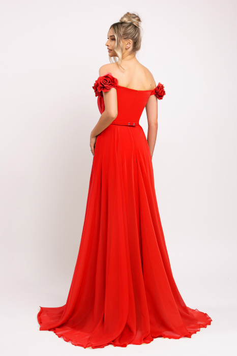 Rochie Nazell roșu de ocazie cu flori 3D pe bust [3]