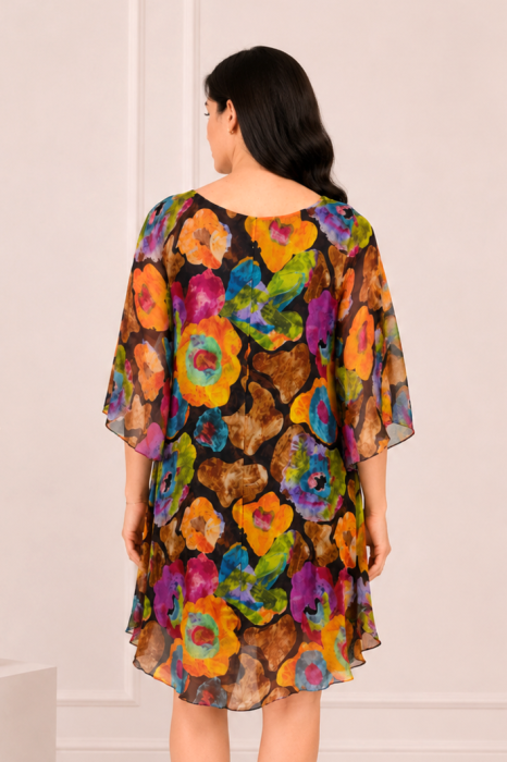 Rochie din mătase mărime universală cu imprimeu floral multicolor [3]