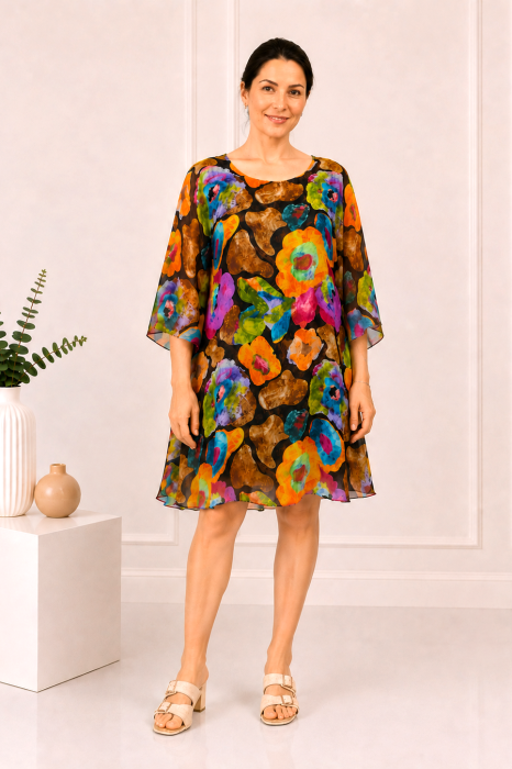 Rochie din mătase mărime universală cu imprimeu floral multicolor [2]