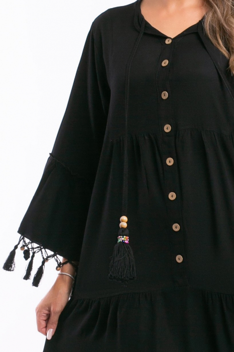 Rochie neagră din vâscoză mărime mare accesorizată cu franjuri [4]