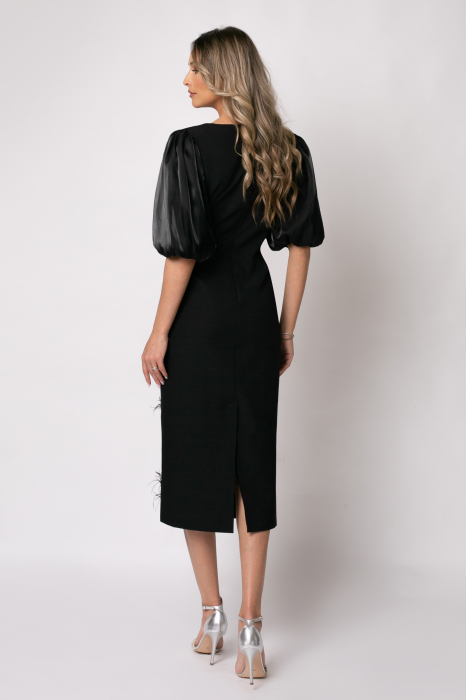 Rochie neagră elegantă accsorizată cu pene [3]