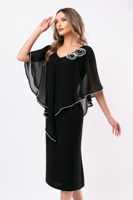 Rochie neagră mărime mare accesorizată cu flori 3D [5]