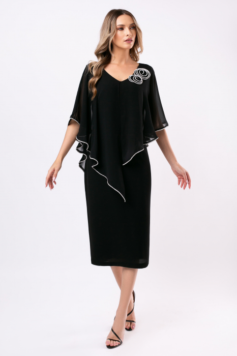 Rochie neagră mărime mare accesorizată cu flori 3D [4]