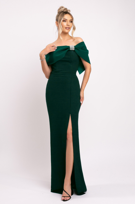 Rochie Nera verde elegantă cu accesoriu deosebit pe bust [2]
