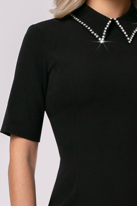 Rochie Nirvana neagră cu pietricele la guler [6]