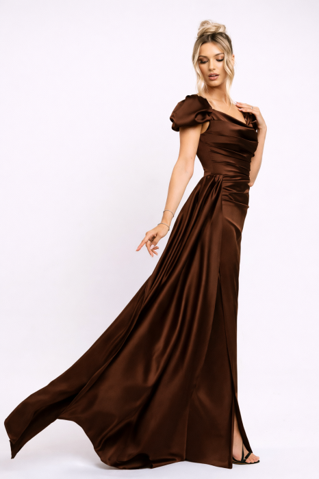 Rochie Nisa maro de ocazie cu umeri bufanți [2]