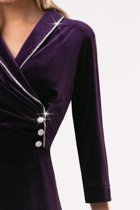 Rochie Oana mărime mare din catifea mov accesorizată cu ștrasuri [7]