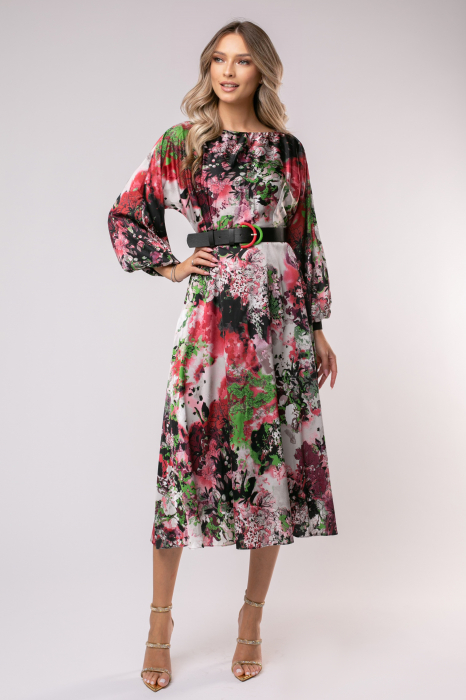 Rochie Olivera cu mâneci bufante și imprimeu floral bordo [4]