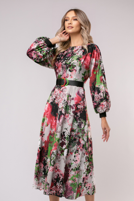 Rochie Olivera cu mâneci bufante și imprimeu floral bordo [5]