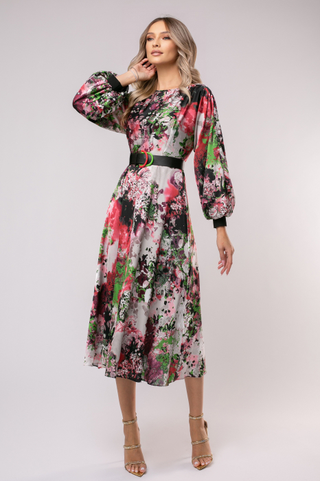 Rochie Olivera cu mâneci bufante și imprimeu floral bordo [2]