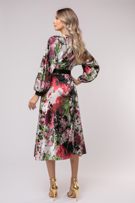 Rochie Olivera cu mâneci bufante și imprimeu floral bordo [3]
