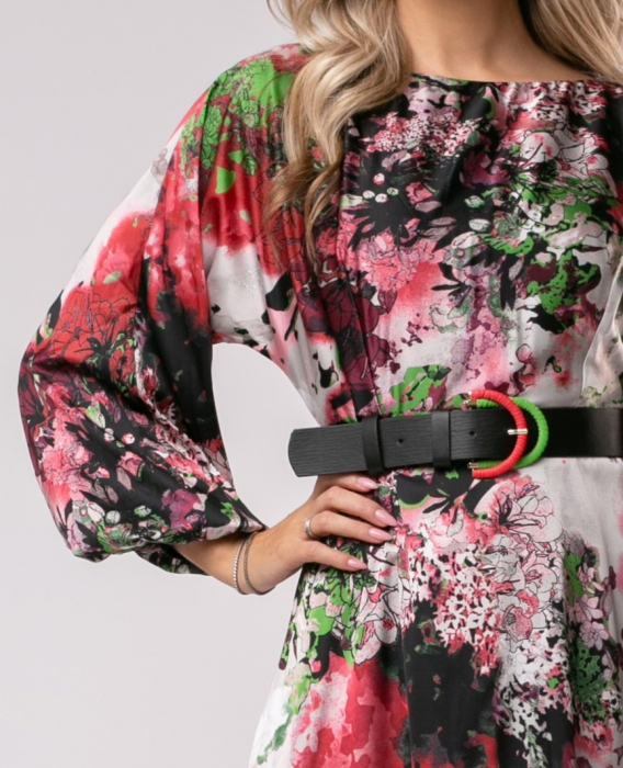 Rochie Olivera cu mâneci bufante și imprimeu floral bordo [6]