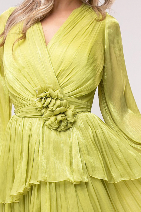 Rochie Polena verde fistic mărime mare cu flori 3D [4]