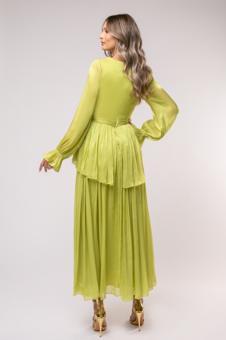 Rochie Polena verde fistic mărime mare cu flori 3D [3]