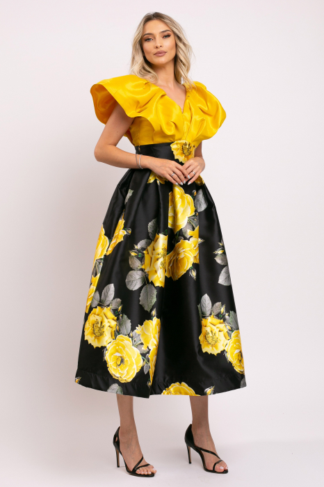 Rochie Rita galbenă elegantă din tafta [2]