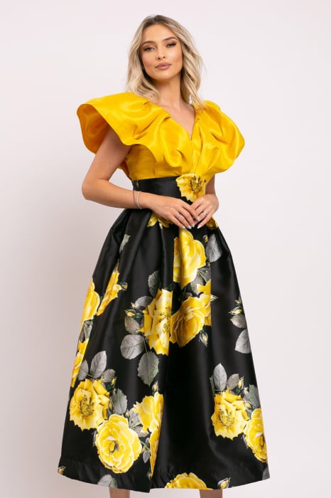 Rochie Rita galbenă elegantă din tafta [5]