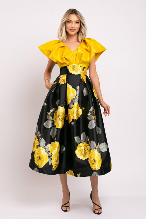 Rochie Rita galbenă elegantă din tafta [4]