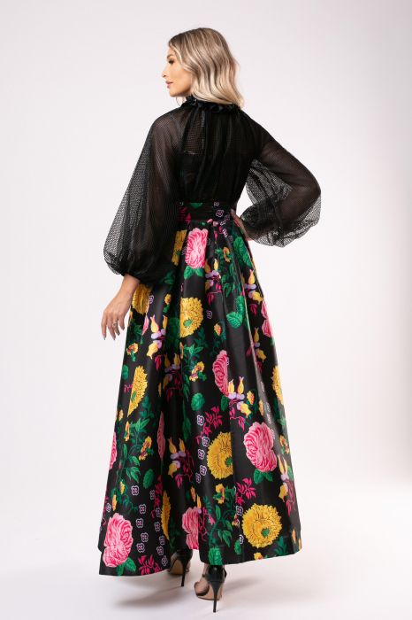 Rochie lungă de ocazie din tafta cu imprimeu floral [3]