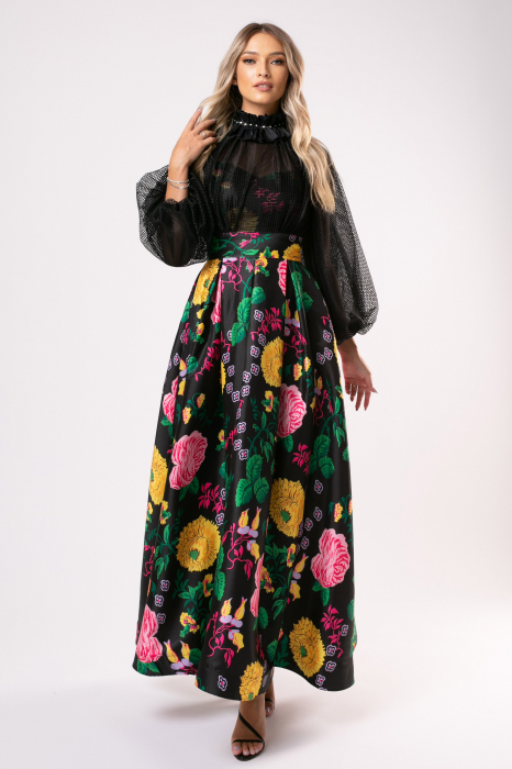 Rochie lungă de ocazie din tafta cu imprimeu floral [2]