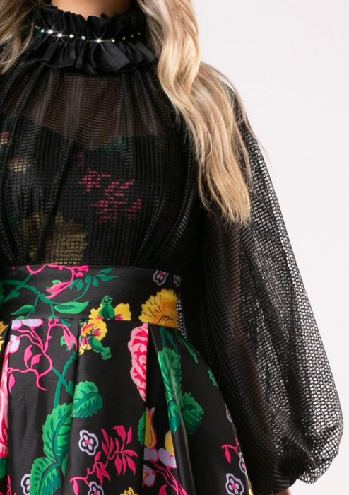 Rochie lungă de ocazie din tafta cu imprimeu floral [4]