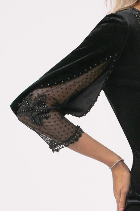 Rochie Romina neagră din catifea accesorizată cu perluțe [8]
