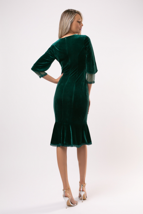 Rochie Romina verde din catifea accesorizată cu perluțe [3]