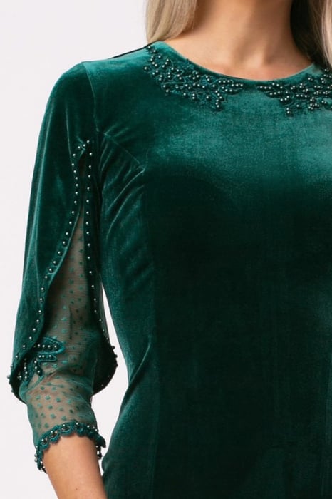 Rochie Romina verde din catifea accesorizată cu perluțe [4]