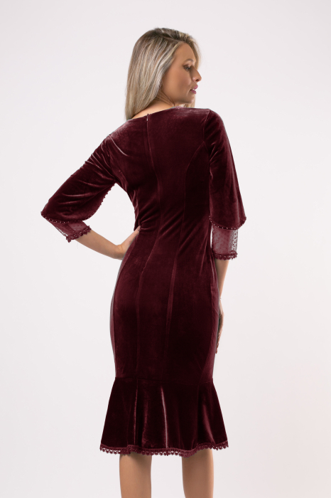 Rochie Romina bordo din catifea accesorizată cu perluțe [3]