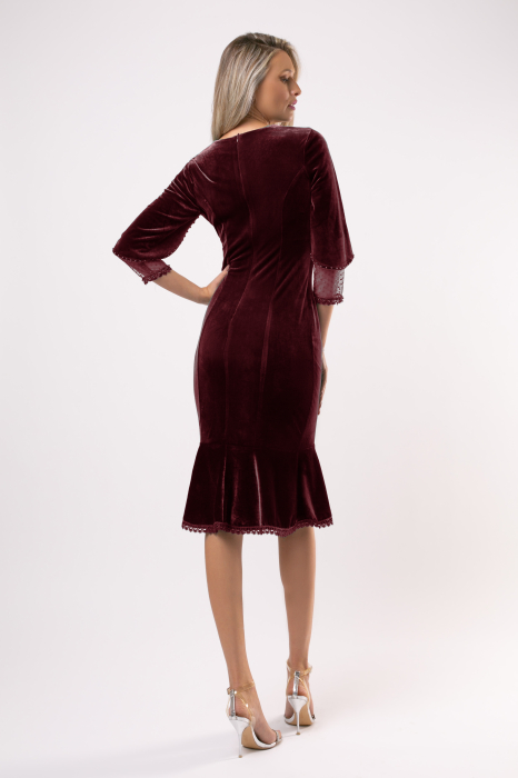 Rochie Romina bordo din catifea accesorizată cu perluțe [5]