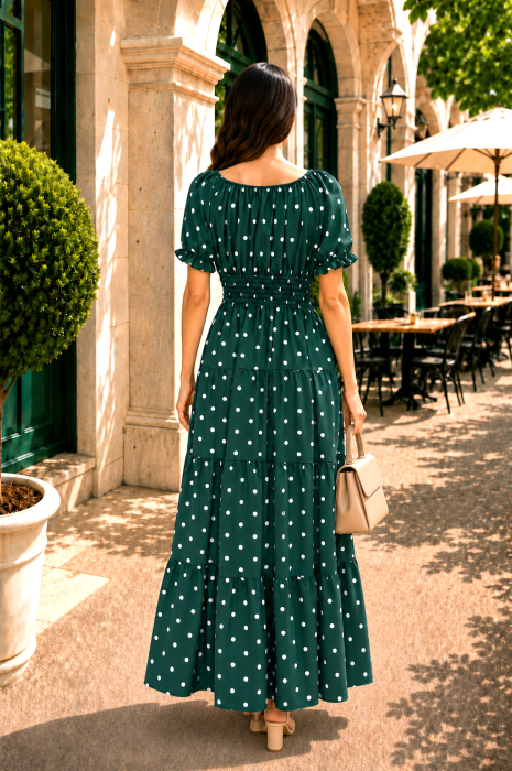Rochie verde lungă de vară imprimată cu buline [4]