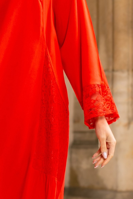 Rochie Samanta corai mărime mare accesorizată  dantelă [3]
