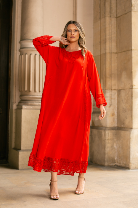 Rochie Samanta corai mărime mare accesorizată  dantelă [2]