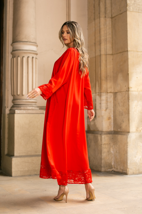 Rochie Samanta corai mărime mare accesorizată  dantelă [3]