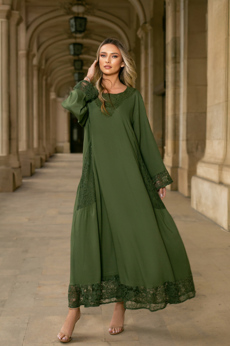 Rochie Samanta KAKI mărime mare accesorizată dantelă [2]