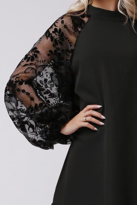 Rochie Amalfi neagră cu mâneci bufante imprimate [4]
