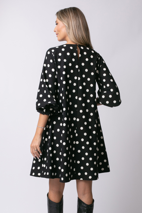 Rochie Sami neagră cu mâneci bufante imprimată cu buline [3]