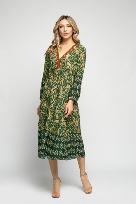 Rochie Satura midi accesorizată cu paiete in zona bustului [2]