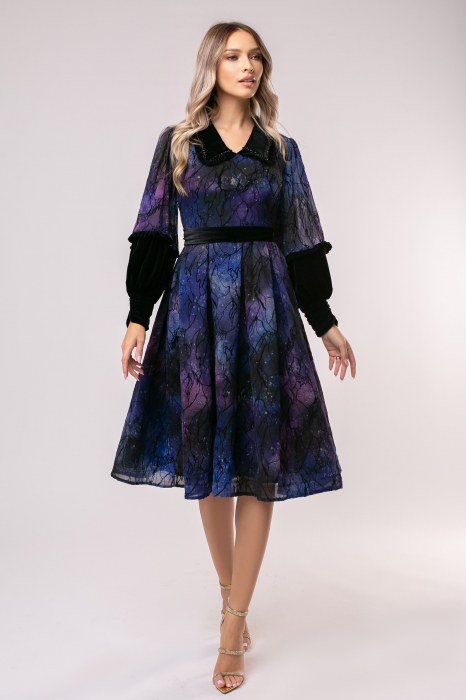 Rochie Selena mov de ocazie din catifea [2]